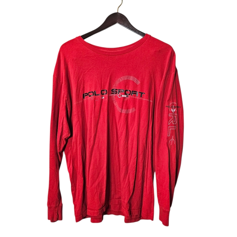 Vintage Polo Sport Ralph Lauren Red Long Sleeve Crewneck Graphic T-Shirt - Picture 2 of 6
